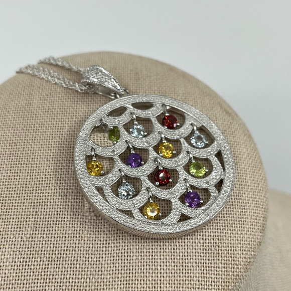 Ross-Simons Sterling Silver Multi-Gemstone Necklace – Vintage Statement Piece - Picture 12 of 17